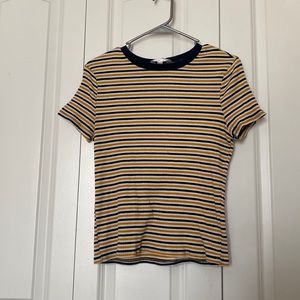 yellow blue and white striped shirt